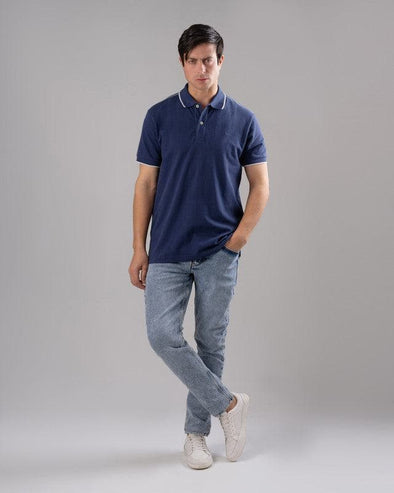 Tipped Collar Polo Shirt - NAVY - Dockland