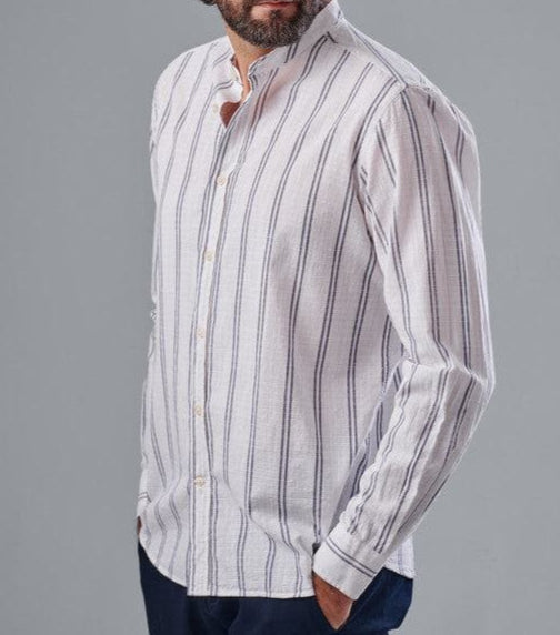 Band Collar Striped Shirt - OFF WHITE- Dockland