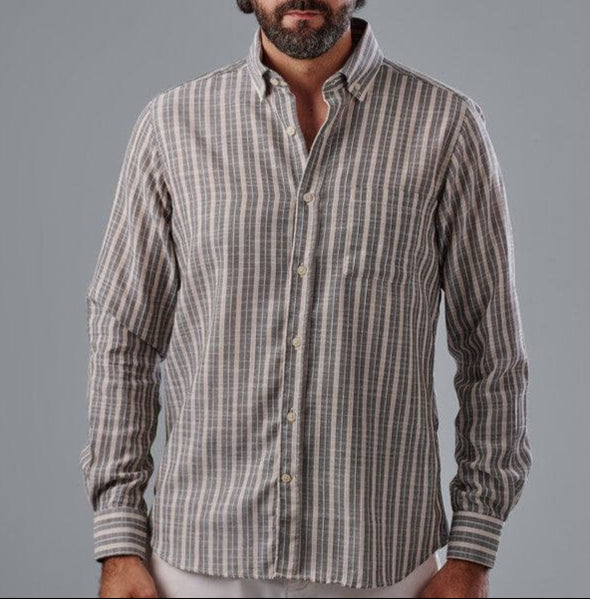 Long Sleeve Striped Shirt - DARK BEIGE- Dockland