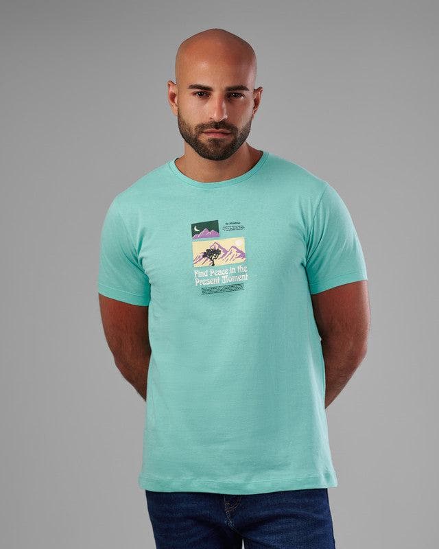 ROUND NECK PRINTED T-SHIRT - TURQUOISE– Dockland