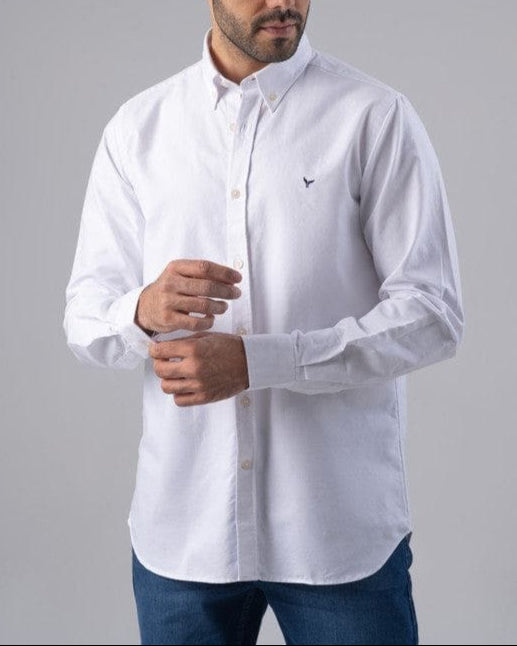 LONG SLEEVE PLAIN OXFORD SHIRT - WHITE - Dockland