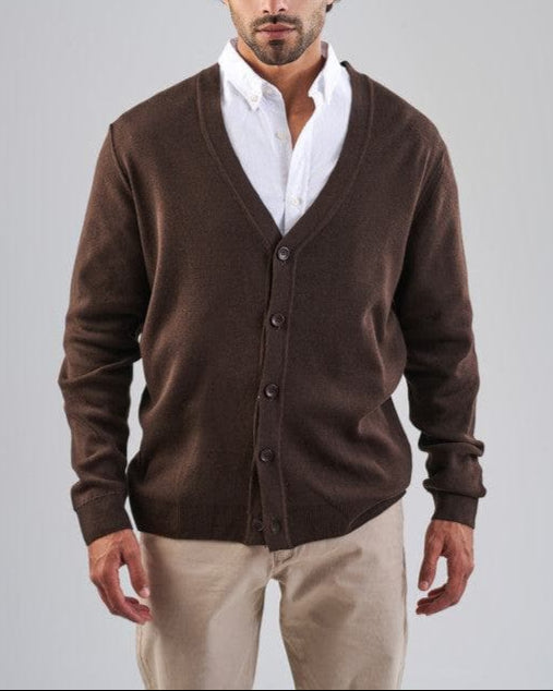 Textured Button-Up Cardigan    - BROWN- DOCKLAND