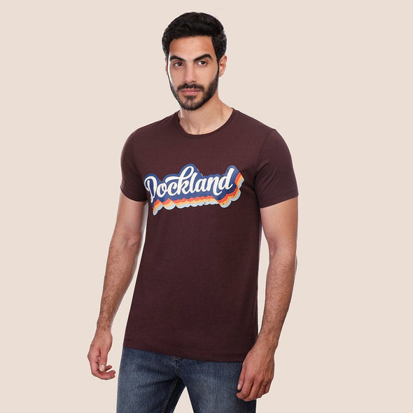 Printed Round-neck T-shirt - BURGUNDY - Dockland