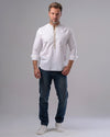 LONG SLEEVE PLAIN SHIRT WITH MANDARIN COLLAR - WHITE - Dockland