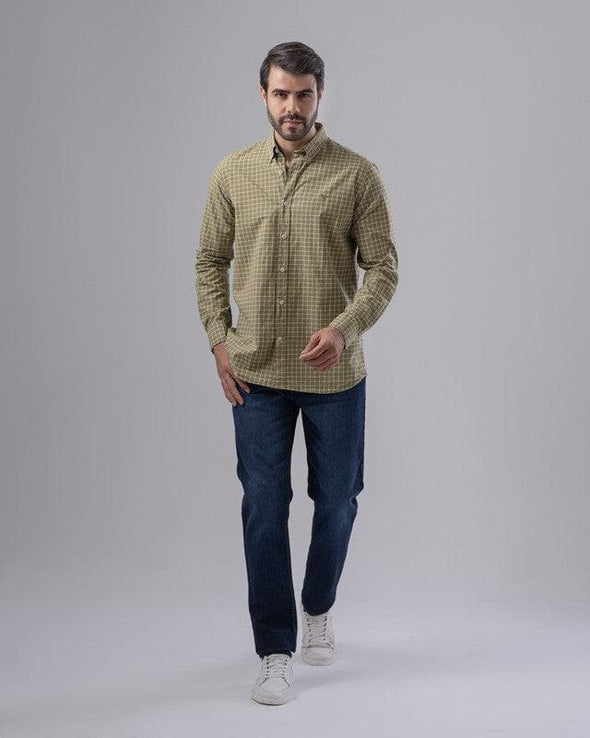 LONG SLEEVE CHECKERED SHIRT - LIGHT OLIVE - Dockland