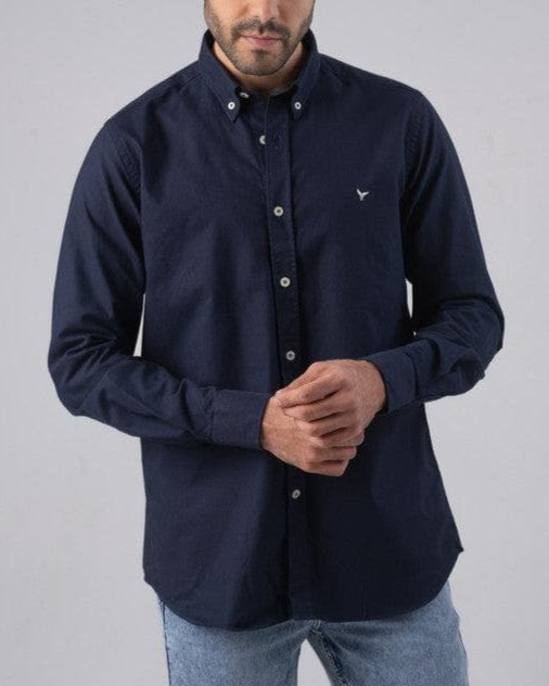 LONG SLEEVE PLAIN OXFORD SHIRT - NAVY - Dockland