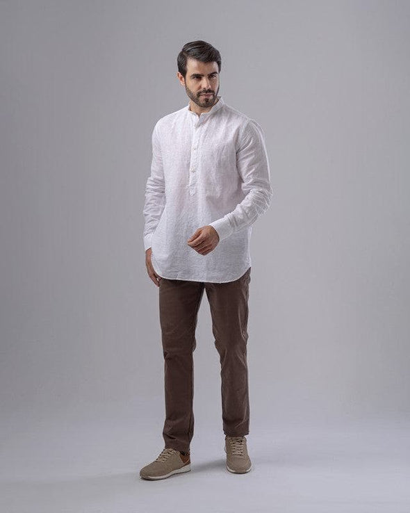 MANDARIN COLLAR SHIRT  - WHITE - Dockland